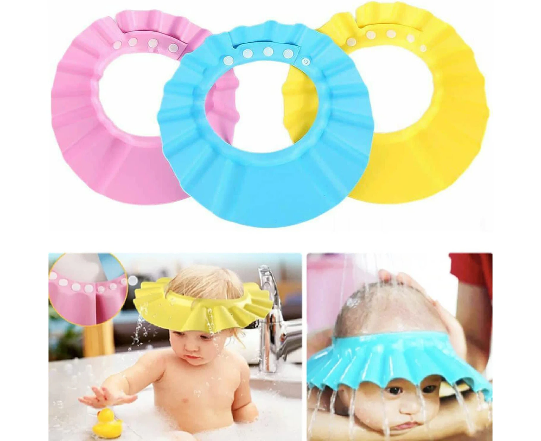 ADJUSTABLE BABY SHOWER CAP BABY KIDS CHILDREN BATH SHAMPOO SHIELD HAT Safe Shampoo Shower Bathing Protection Bath Cap Soft Adjustable Visor Hat for Toddler