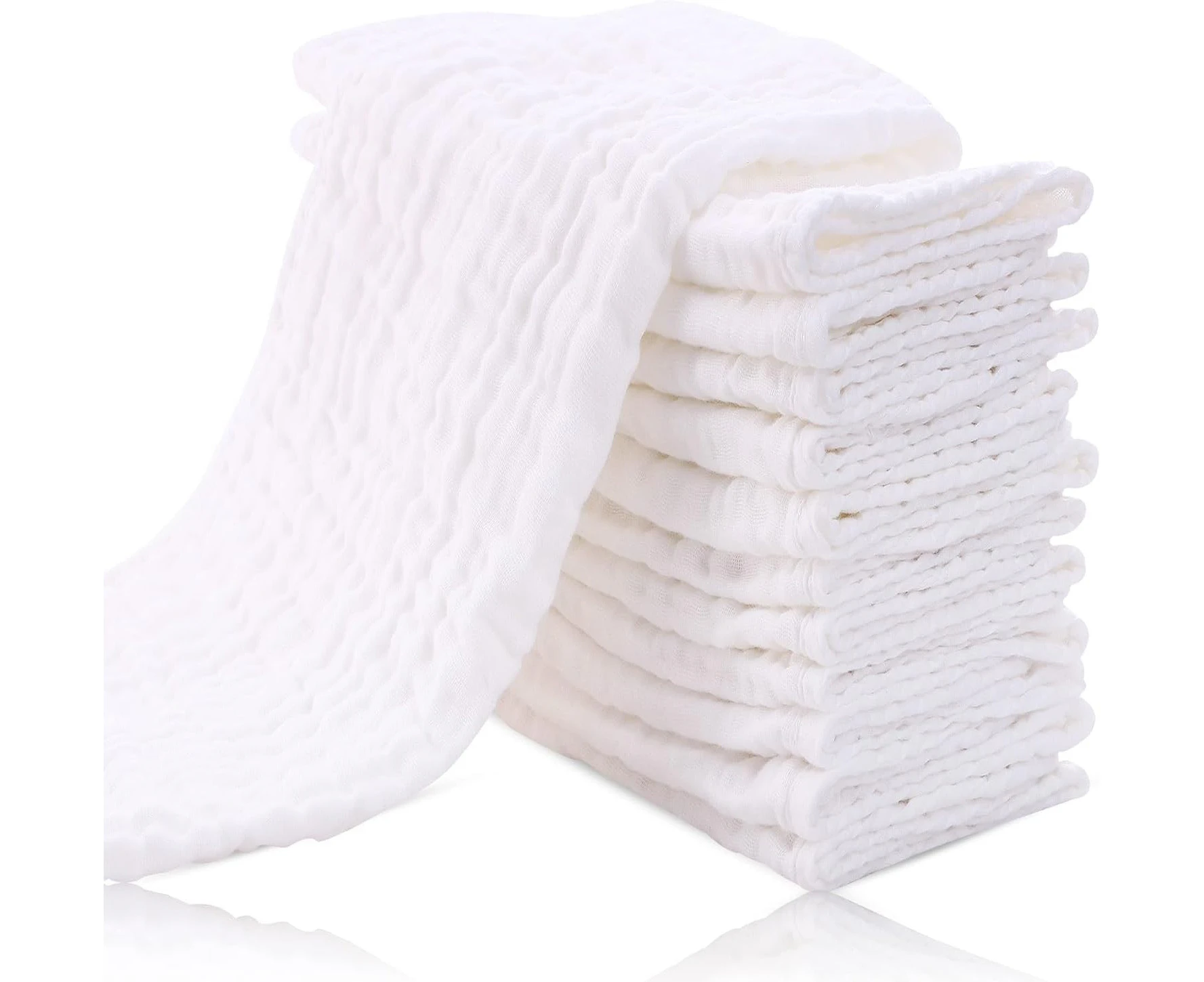 Baby Muslin Wash Cloths - Natural Cotton Baby Wipes - Soft Newborn Baby Face Towel for Sensitive Skin- Baby Registry as Shower, 10 Pack 12x12 inches (White