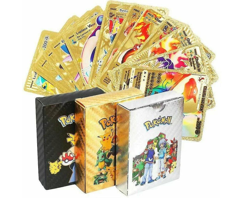 Pokemon Cards Gold and Silver Foil Flash Cards English Game Cards (Silver)