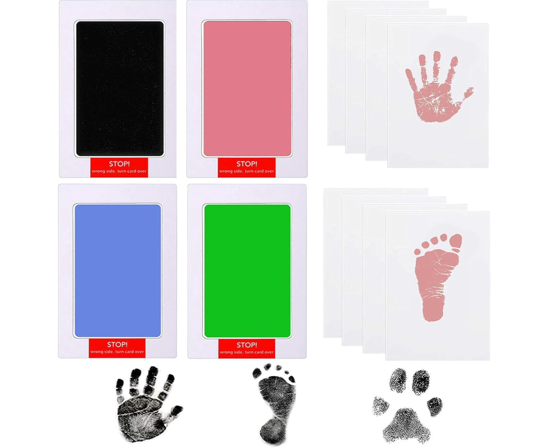 UKKQES 4-Pack Inkless Hand and Footprint Kit, Inkless Hand and Footprint Kit Clean Touch Ink Pad for Newborn Baby Pet Paw Print Kit(4 Ink Pads,8 Imprint Ca