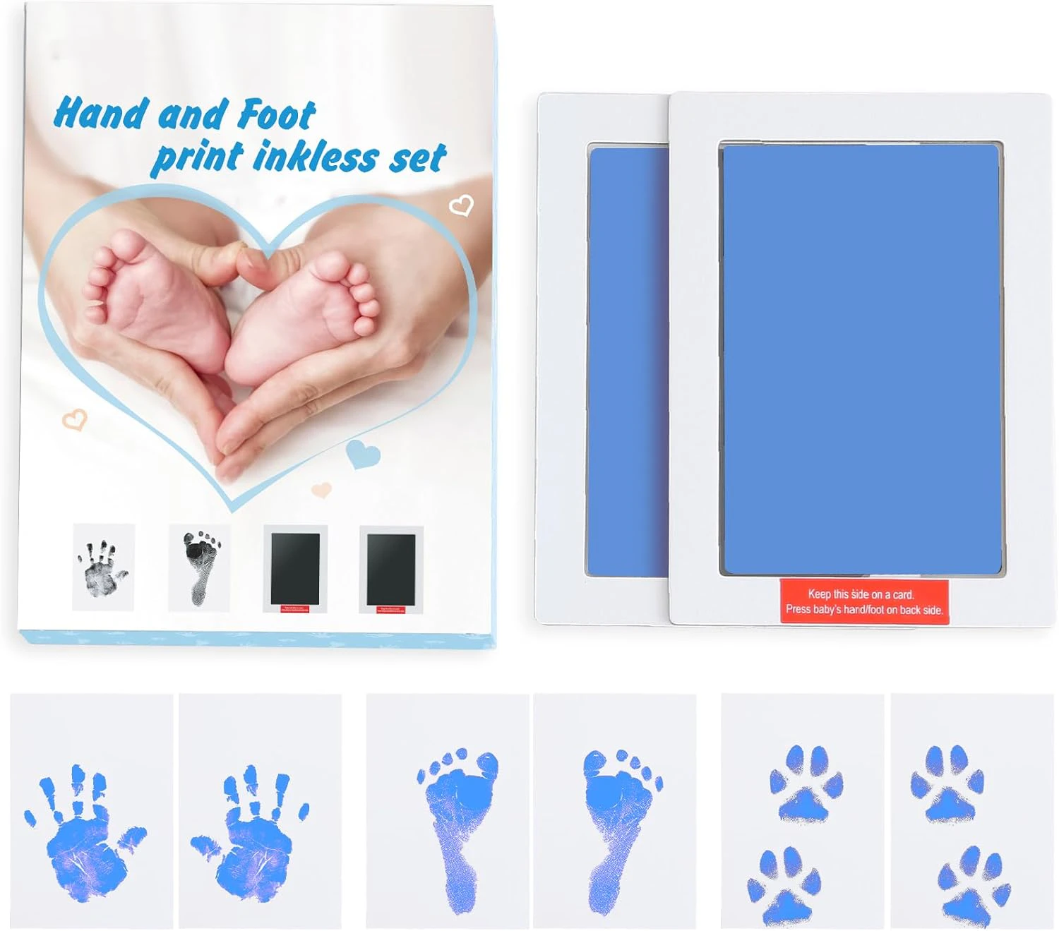 XL Size Hiumotan Baby Handprint and Footprint Kit,2 Baby Handprint Ink Pads with Clean-Touch & 6 Imprint Cards,Inkless Print Kit Safe Non-Toxic for Baby Fe