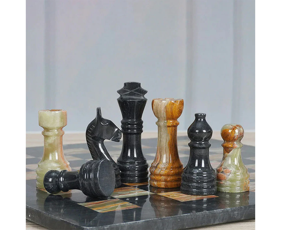 Marble Chess Pieces Black and Green 3.5 Inch King Figures Handmade 32 Chess Figures - Suitable for 16-20 Inch Chess Game - Board Games