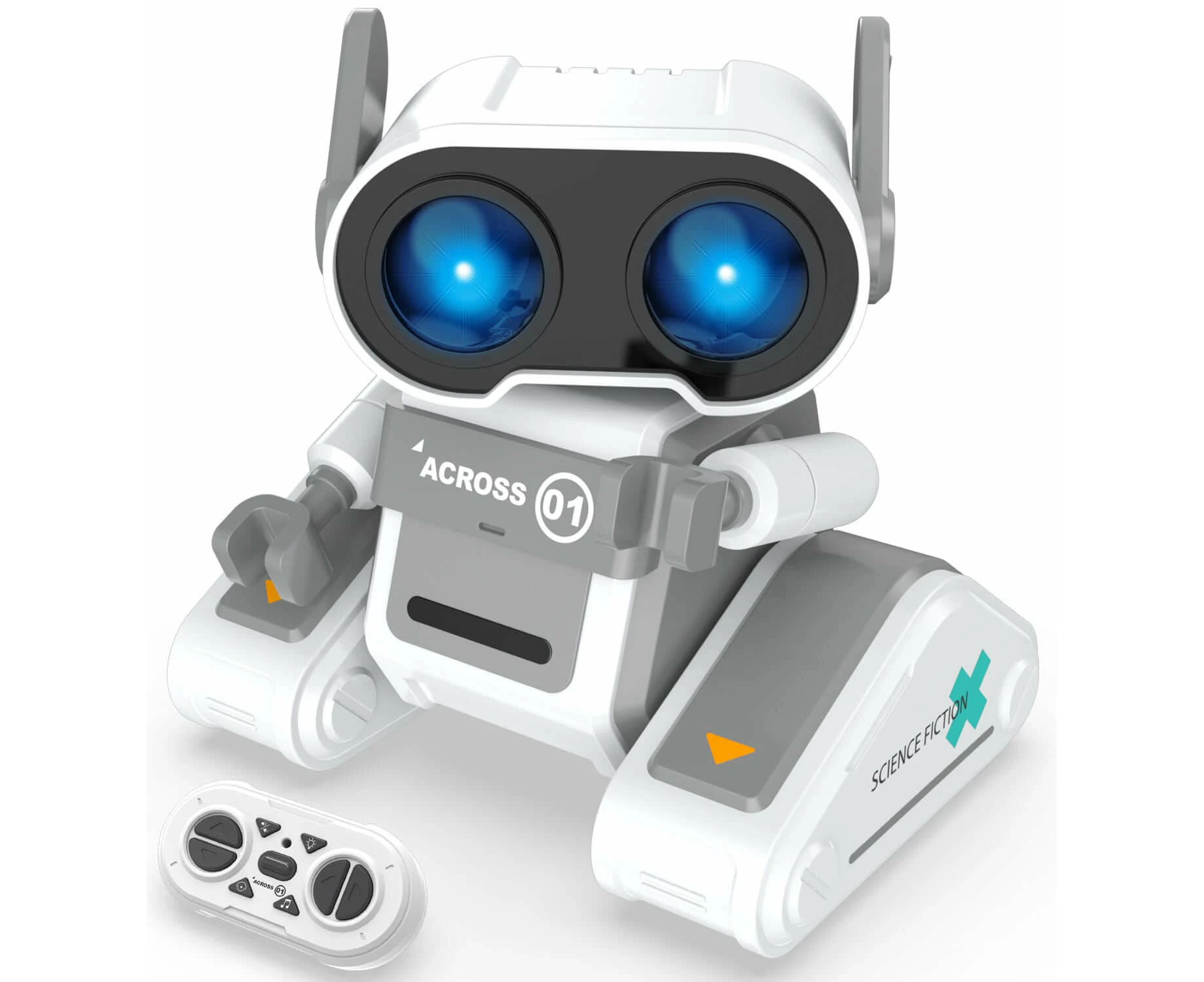 STEMTRON RC Robot Toy - Rechargeable, Auto Demo, Dance, Music, LED Eyes, 3 Colors - Grey