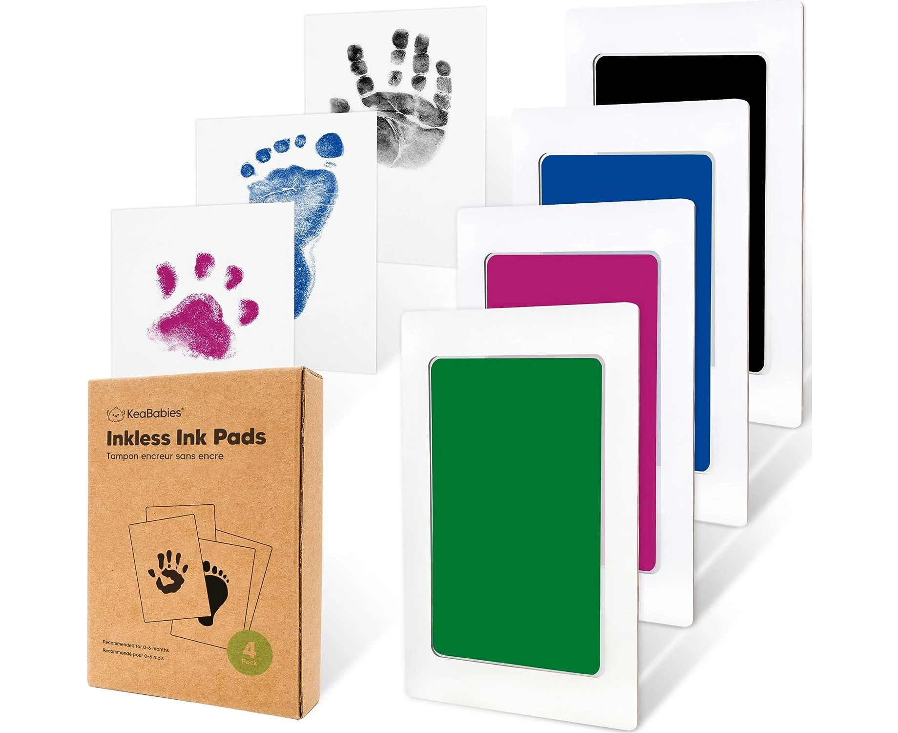 4-Pack Inkless Hand and Footprint Kit - Ink Pad for Baby Hand and Footprints - Dog Paw Print Kit, Dog Nose Print Kit - Baby Footprint Kit, Clean Touch Baby