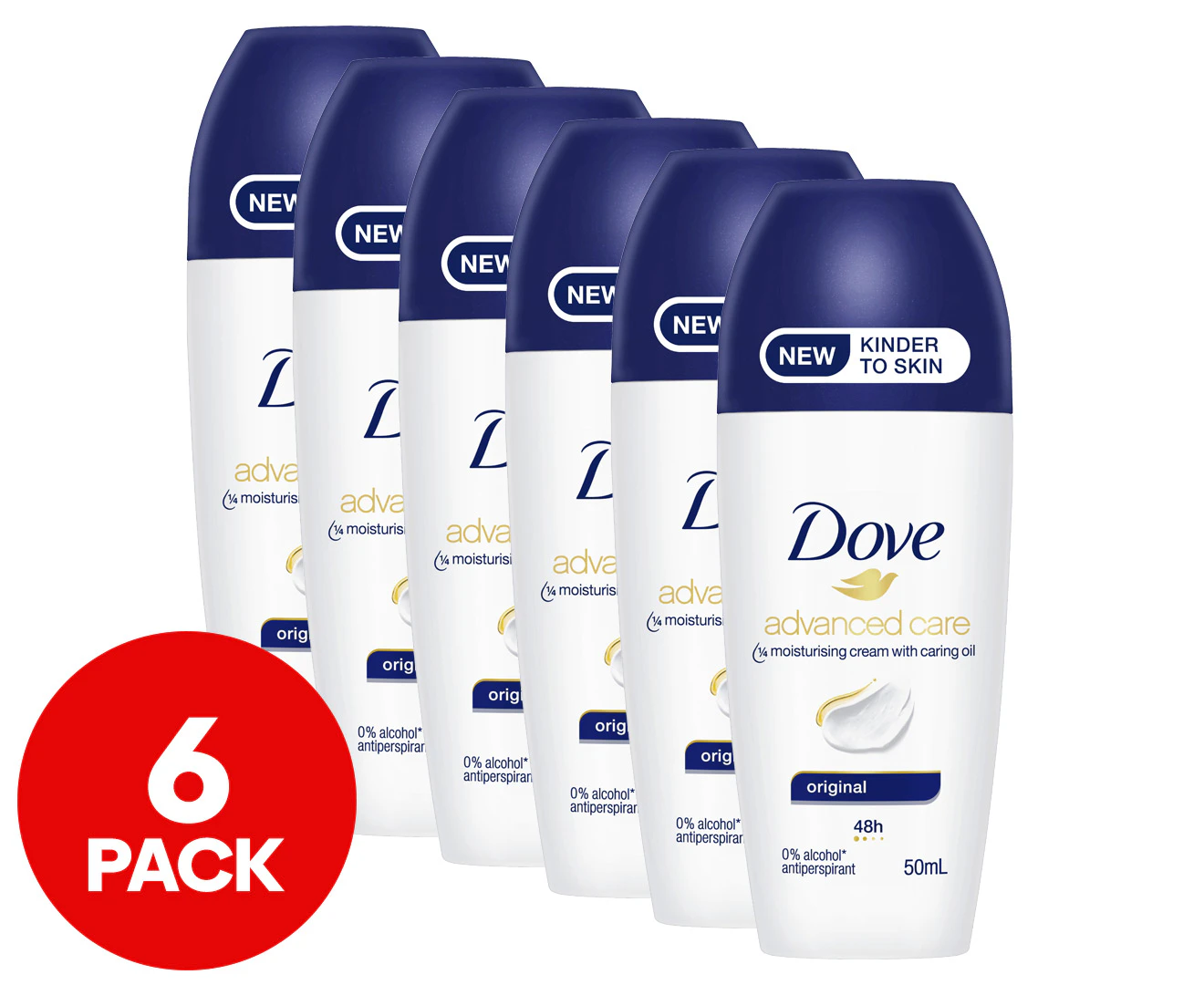 6 x Dove Advanced Care Antiperspirant Roll On Deodorant Original 50mL