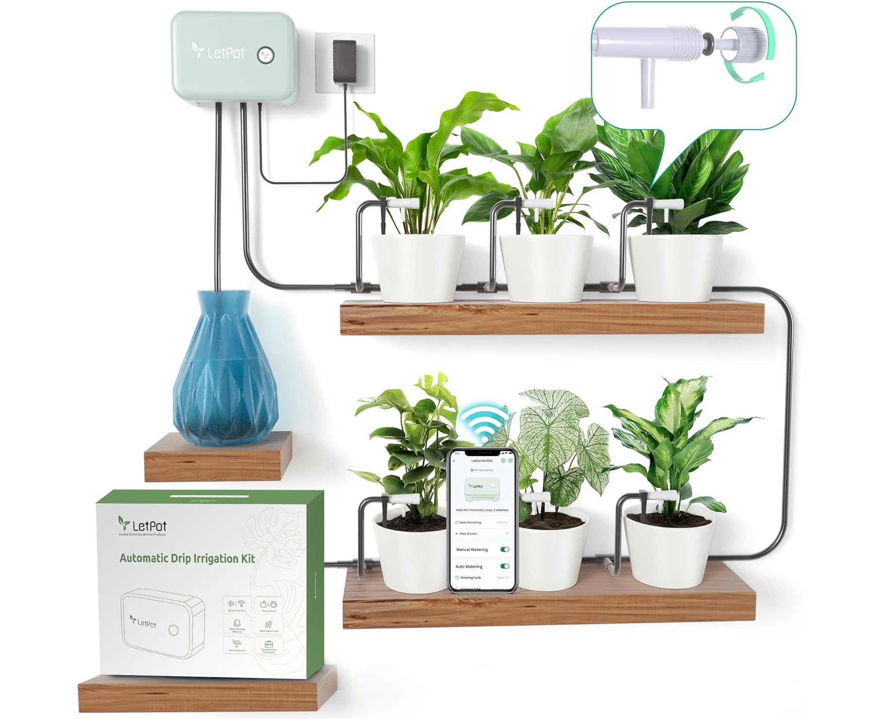 LetPot Automatic Watering System for Potted Plants, [New Wi-Fi & App Control] Drip Irrigation Kit System, Smart Plant Watering Devices for Indoor Outdoor,