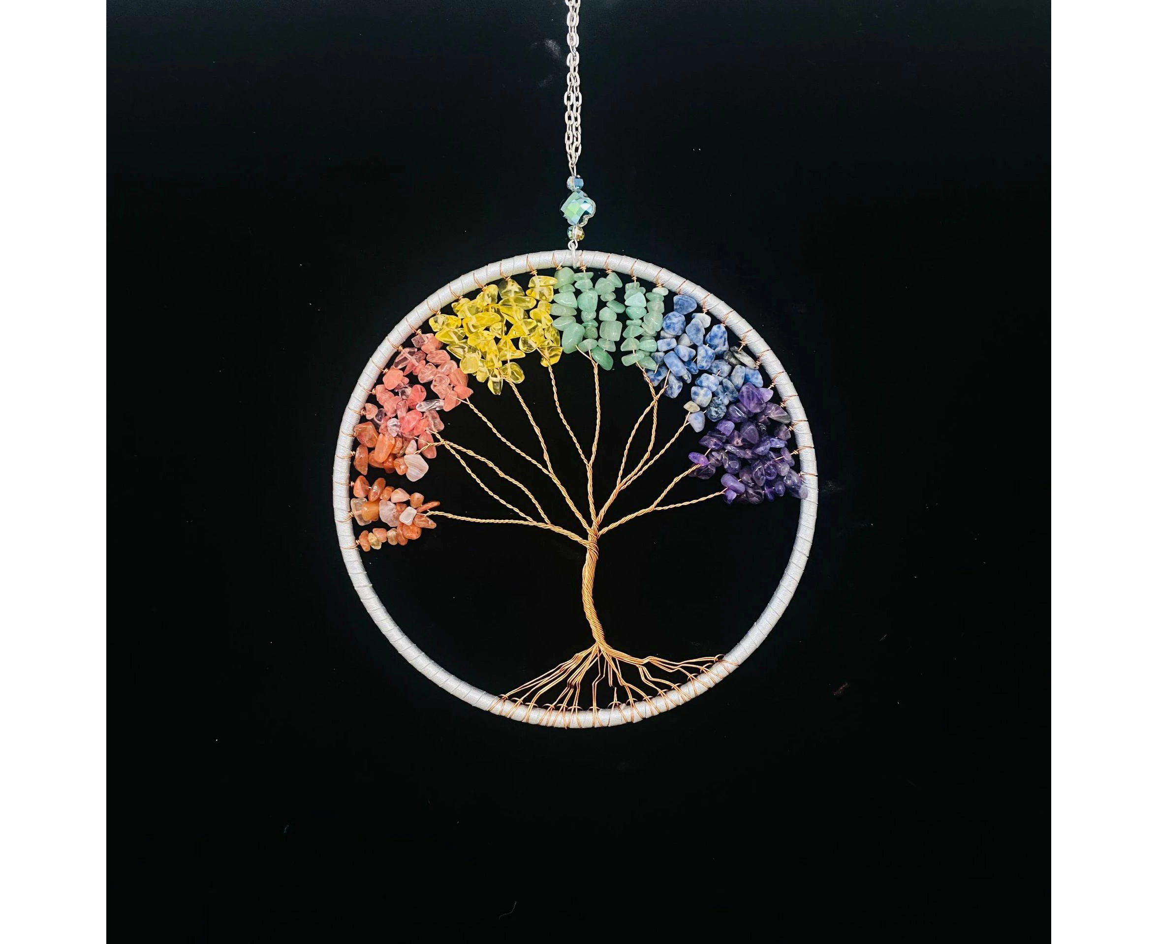 Colorful Stone Tree Of Life Woven Home Gift Copper Wire Gravel Tree Of Life Pendant,Silver Colored Tree Of Life Trunk