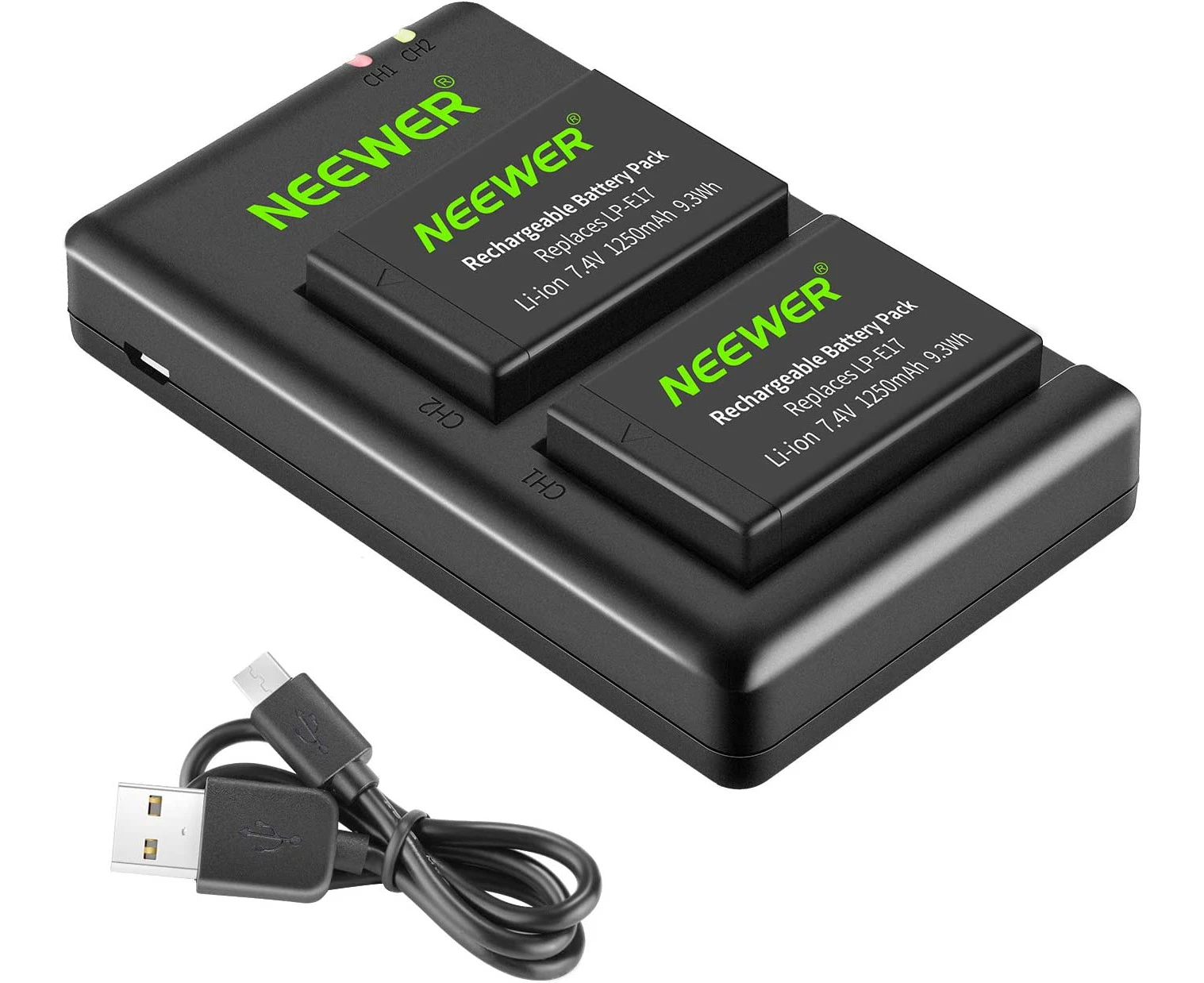 Neewer 2-Pack LP-E17 Replacement Battery and Dual USB Charger for Canon EOS R8, R10, R50, RP, 77D, 750D, 760D, 800D, 8000D, M6 II, M6, M5, M3, Rebel SL2, S