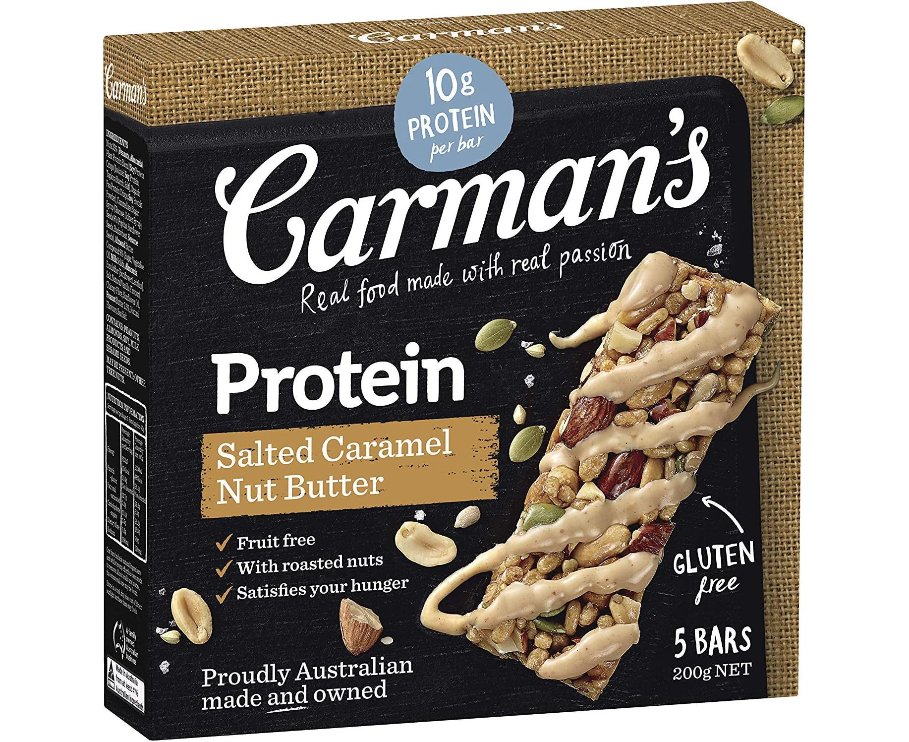 Carman's Salted Caramel Nut Butter Gourmet Protein Bars, 5-pack (200g)