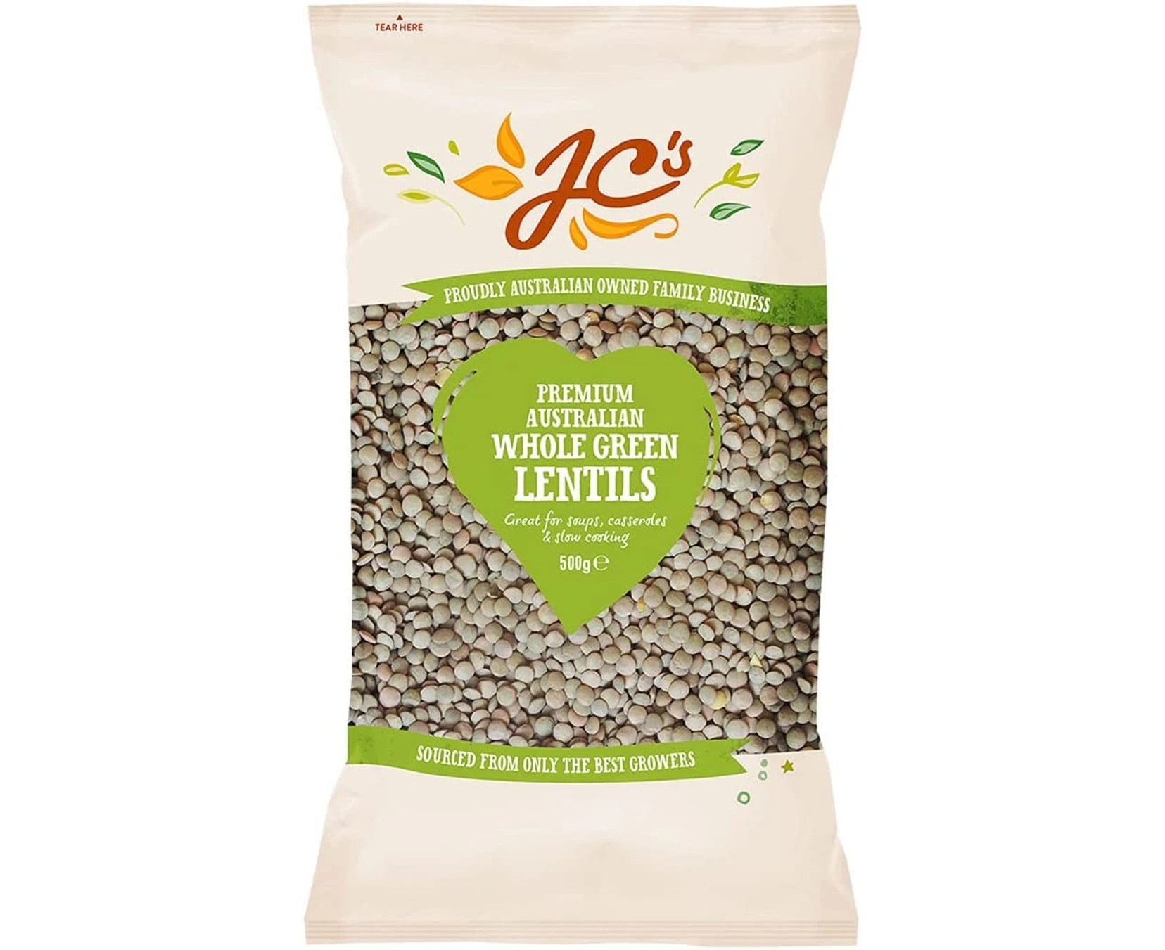 J.C.'S QUALITY FOODS Premium Australian Whole Green Lentils, 500 g