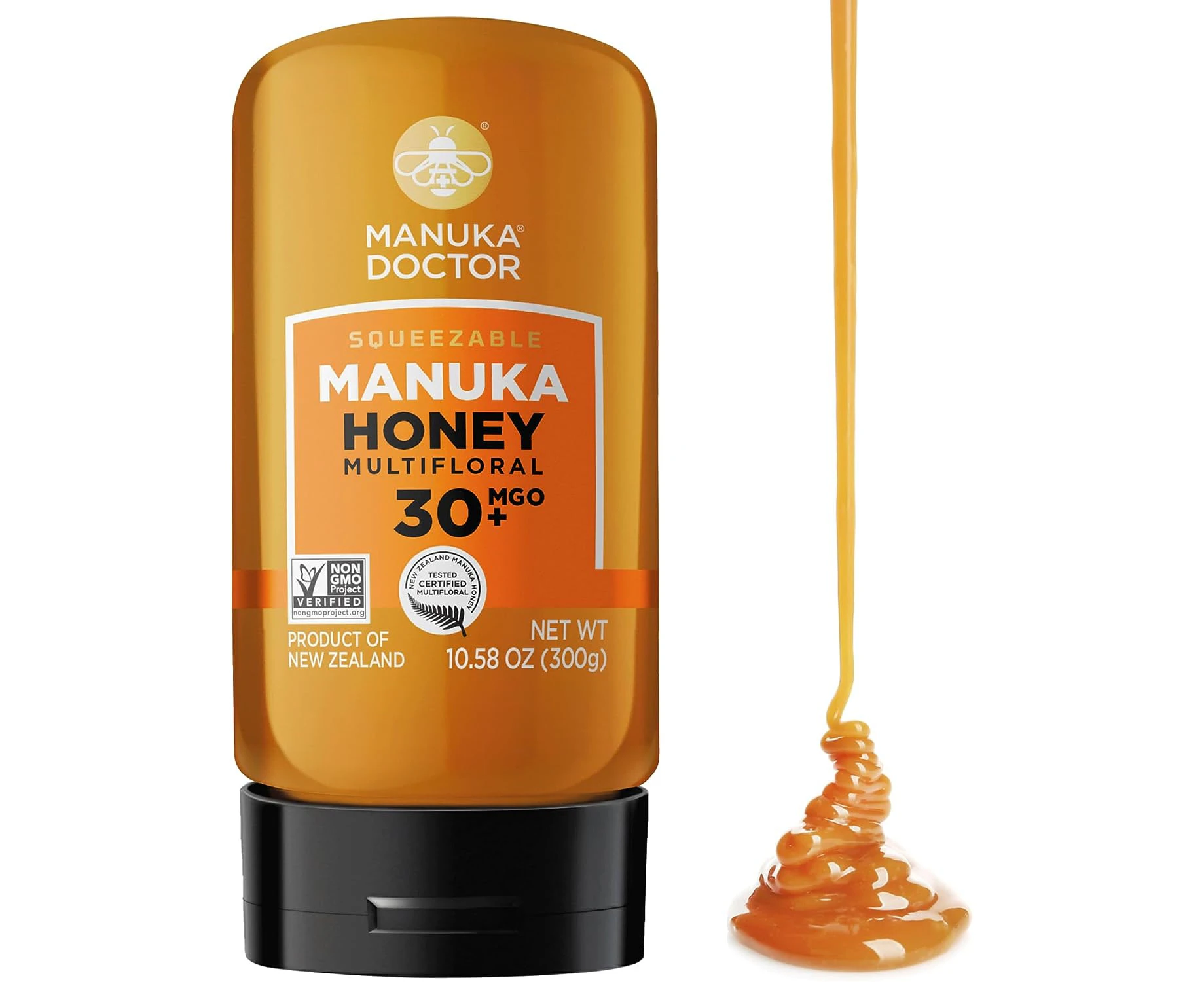 MANUKA DOCTOR - MGO 30+ SQUEEZY Manuka Honey Multifloral, 100% Pure New Zealand Honey. Certified. Guaranteed. RAW. Non-GMO (300g)