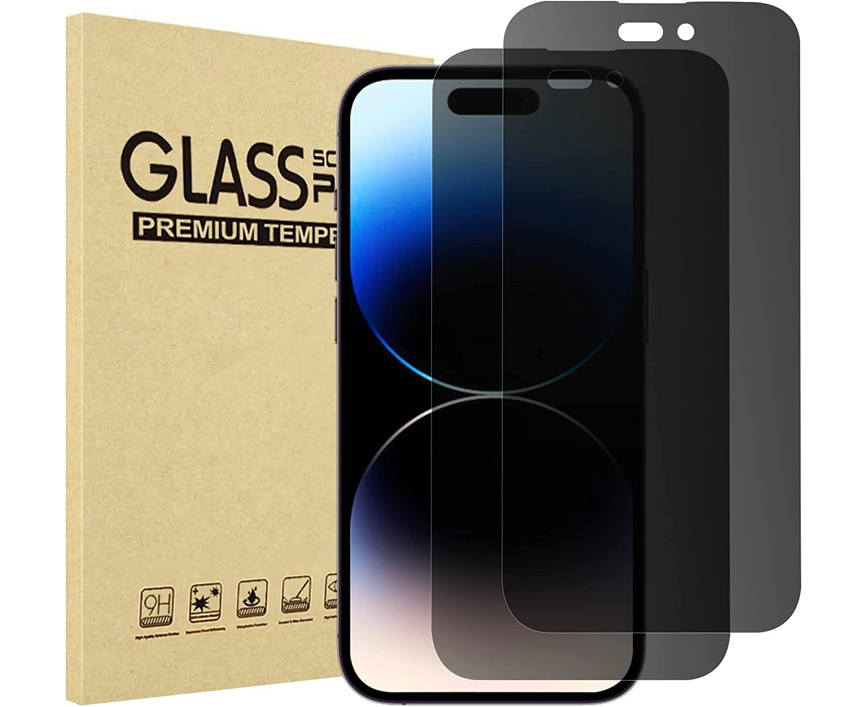 (2 Pack) ProCase iPhone Privacy Screen Protector for iPhone 14 Pro 2022, 9H Anti Spy Dark Tempered Glass Screen Film Guard for iPhone 14 Pro 6.1 Inch 2022,