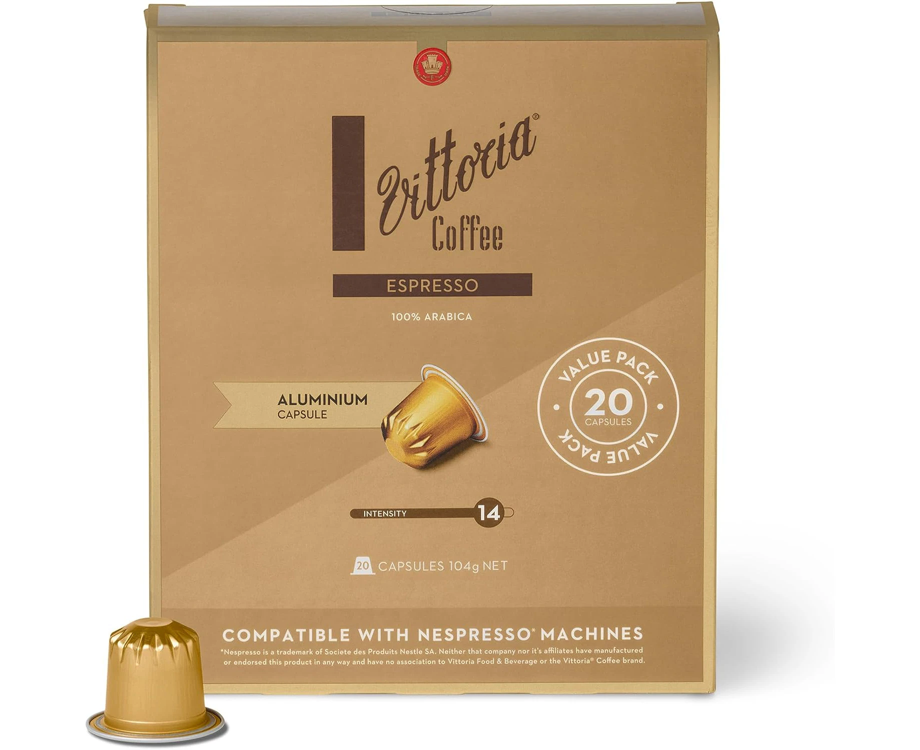 Vittoria Coffee Espresso 100% Arabica Nespresso Compatible Aluminium Capsules. Best Served as an Espresso or Milk - 20 Pack Pods