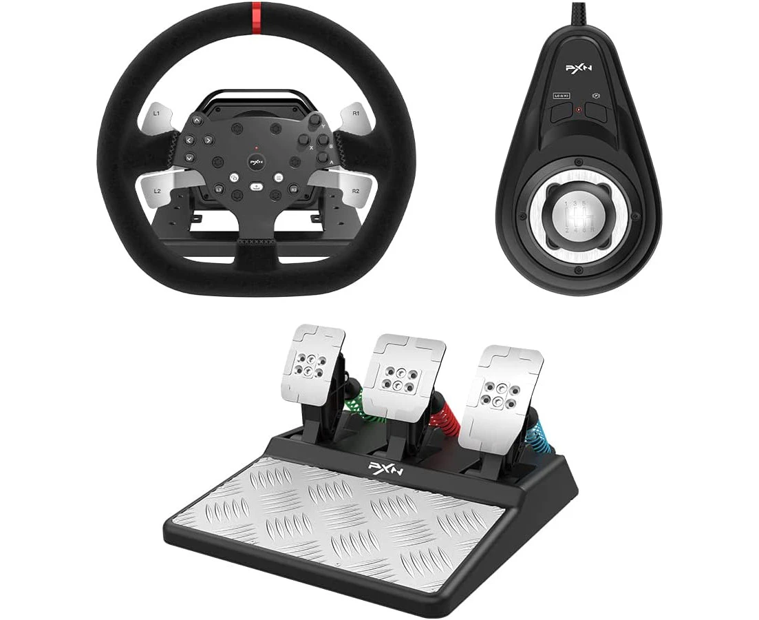 PC Steering Wheel with Force Feedback, PXN V10 Detachable Racing Wheel 270/900 Degree Race Steering Wheel with 3-Pedals and Shifter Bundle for Xbox One, Xb