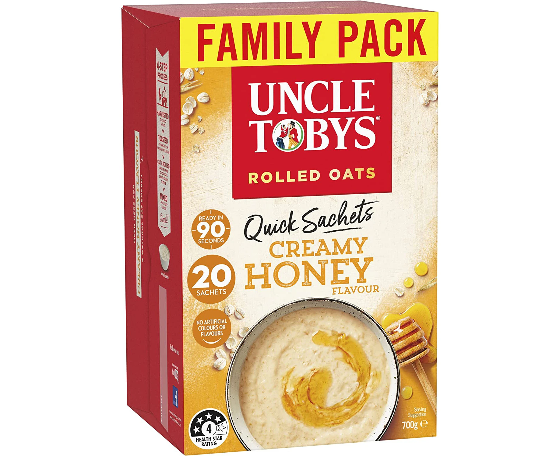 Uncle Tobys Oats Quick Sachets Family Pack Creamy Honey 3x20 Sachets