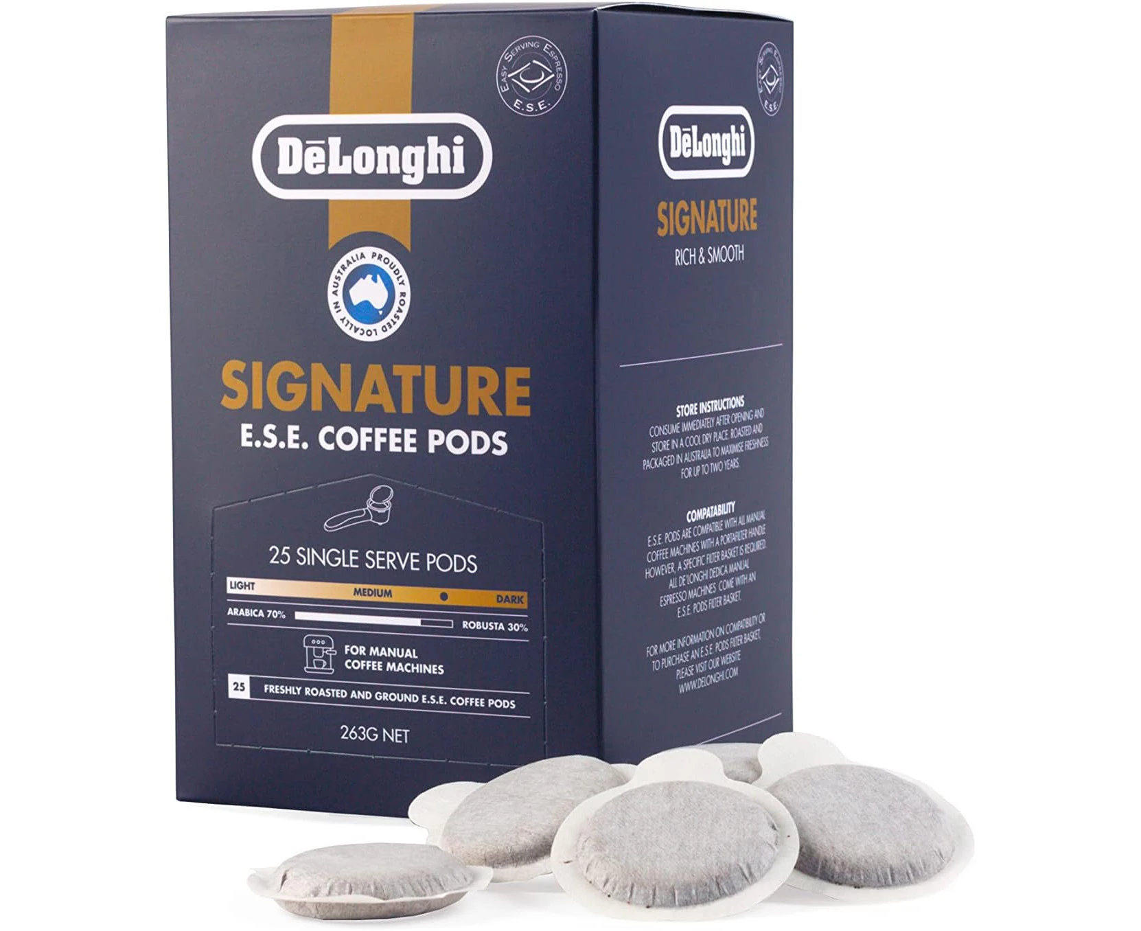 De'Longhi Signature E.S.E. Coffee Pods, Espresso Coffee Capsules with 70% Arabica and 30% Robusta, 25 Single Serve Pods