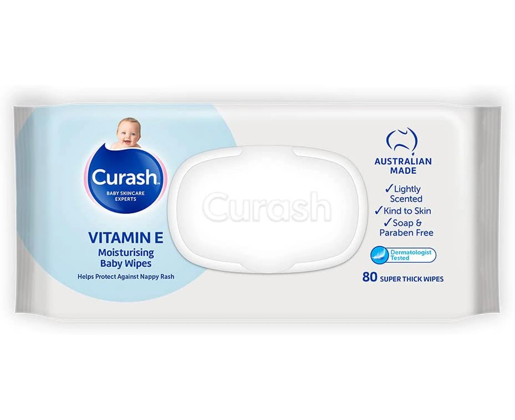 Curash Vitamin E Baby Wipes - Ideal for Newborns - Ligthly Scented - pH Balanced - Kind to Skin - Soap, Alcohol, Paraben & Irritant Free - Wet Wipes - Baby