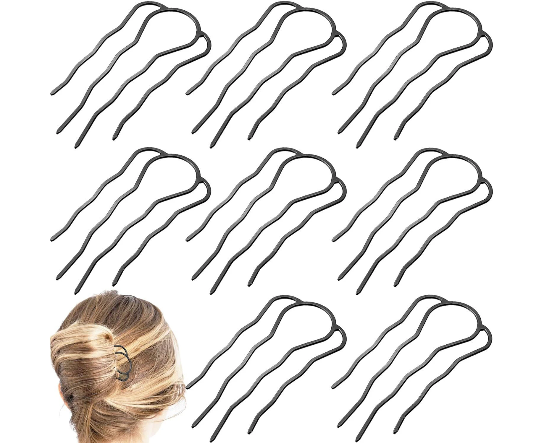 8 Pieces Hair Side Combs, Metal Hair Fork Clip Hair Pins for Buns 4 Prong Hair Updo U-Shape Hair Sticks for Women Hair Styling Tool Accessories