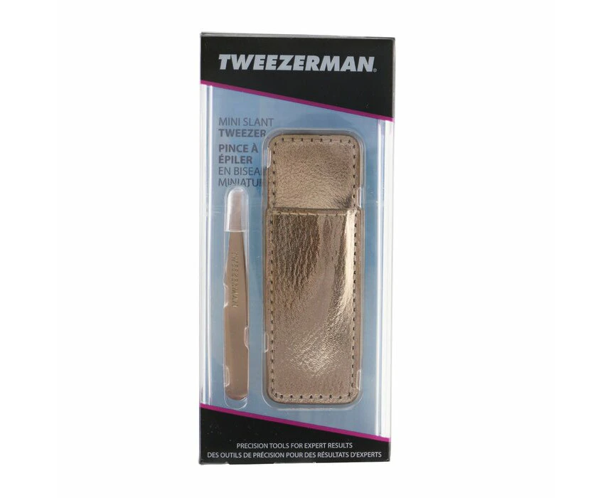 Tweezerman Mini Slant Tweezer With Case - Rose Gold  -