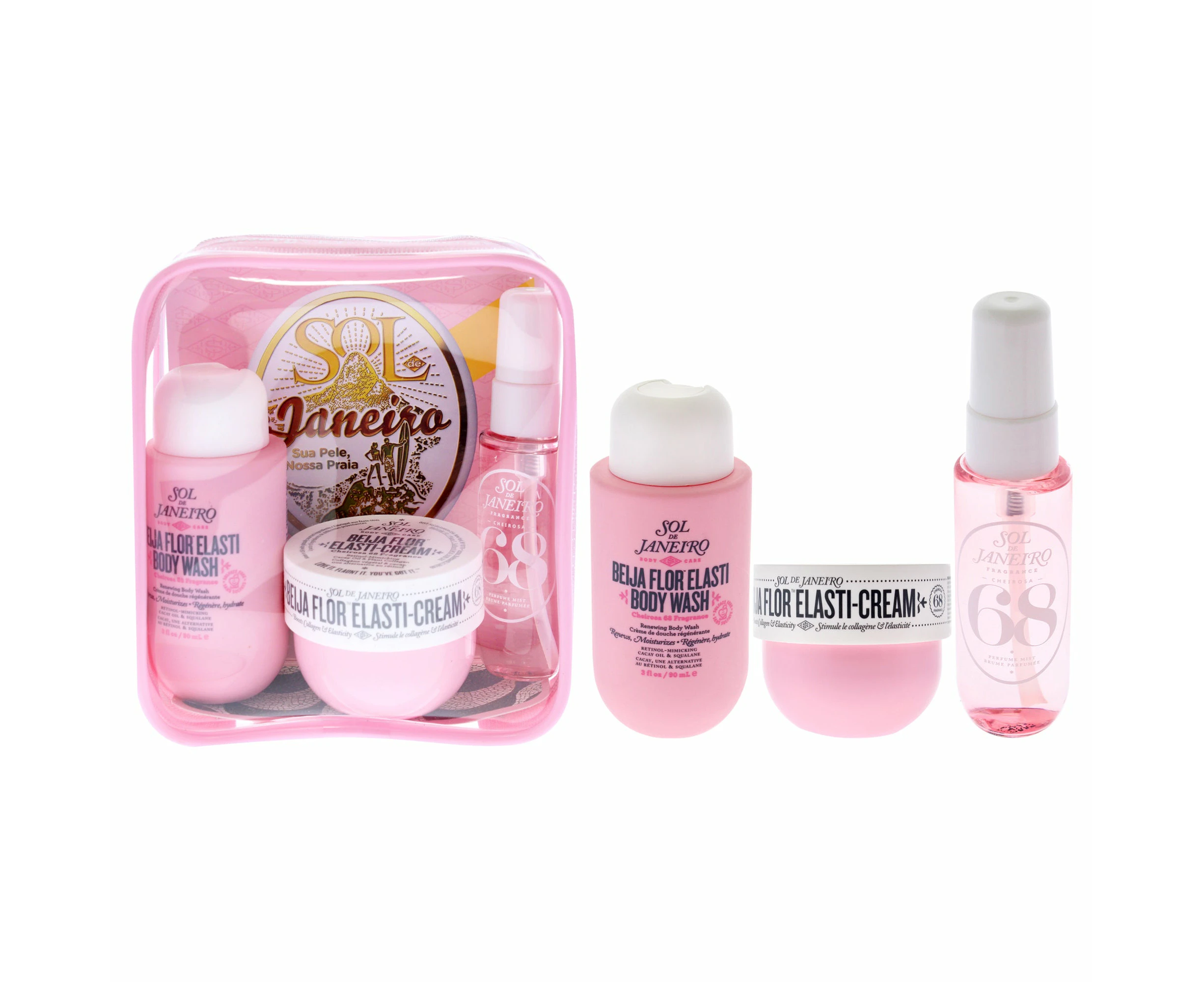 Beija Flor Jet Set: Elasti Cream 1.7oz + Body Wash 3oz + Brazilian Crush Cheirosa 68 Hair & Body Mist 1oz --3pcs