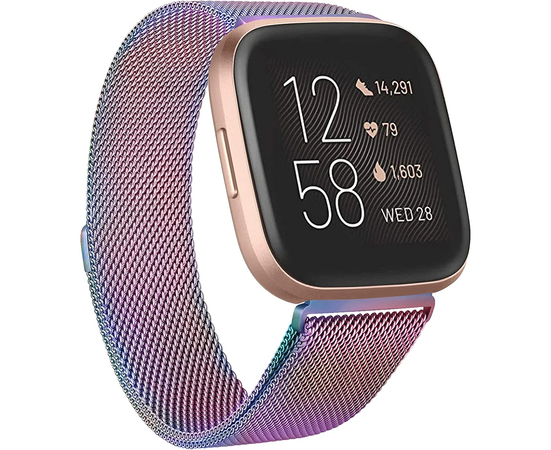 Metal Bands Compatible with Fitbit Versa 2 & Fitbit Versa & Fitbit Versa Lite Edition Band, Stainless Steel Loop Metal Mesh Replacement Sport Strap Bracele