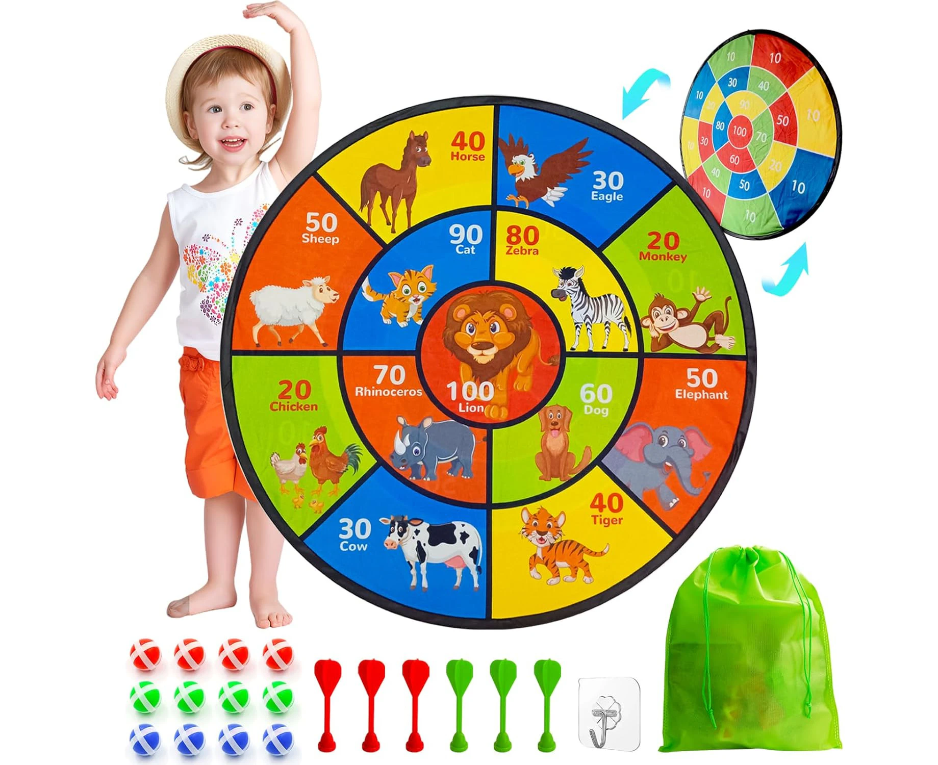 72cm（29inches）Double Sided Dart Board for Kids,12 Sticky Balls & 6 Darts, Kids Toys Gifts for 3 4 5 6 7 8 9 10 11 12 Year Old Boys and Girls Safe Indoor Ou