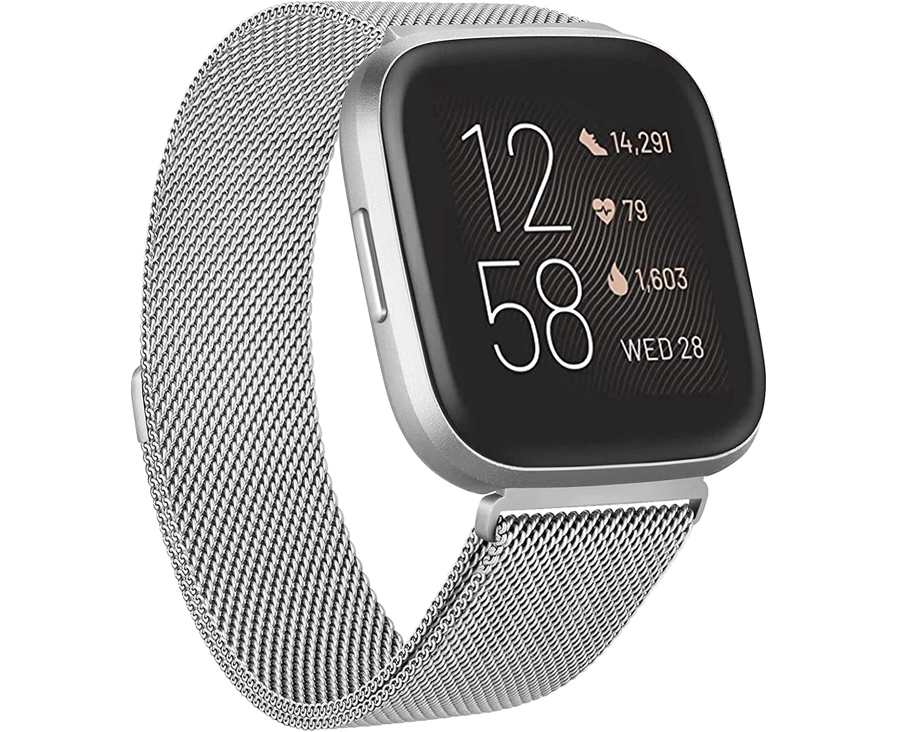 Metal Bands Compatible with Fitbit Versa 2 & Fitbit Versa & Fitbit Versa Lite Edition Band, Stainless Steel Loop Metal Mesh Replacement Sport Strap Bracele