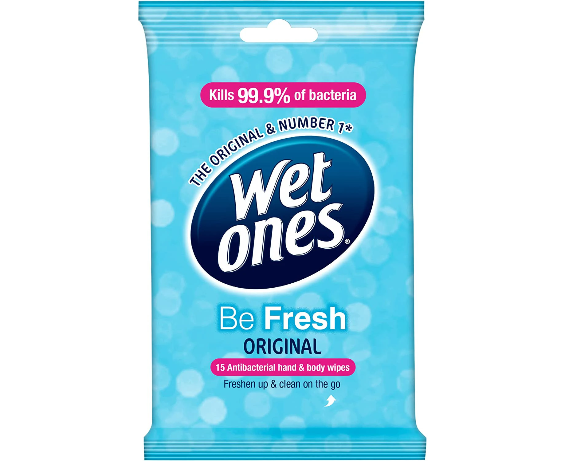 Wet Ones Be Fresh Antibacterial Hand and Body Wipes, Travel Pack, 15 Wipes, Gentle on Skin, Paraben Free, Fresh Scent