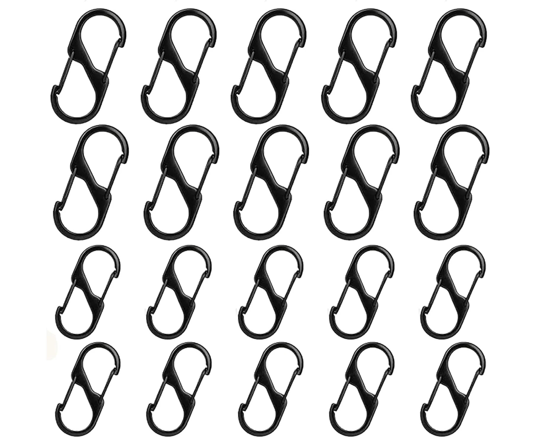 Carabiner-Black Anti Theft Carabiner Clips,Double Clip Hooks Keychain Carabiners for Luggage Suitcase,Outdoor Hiking, Fishing,Camping(Stainless Iron,20pc)