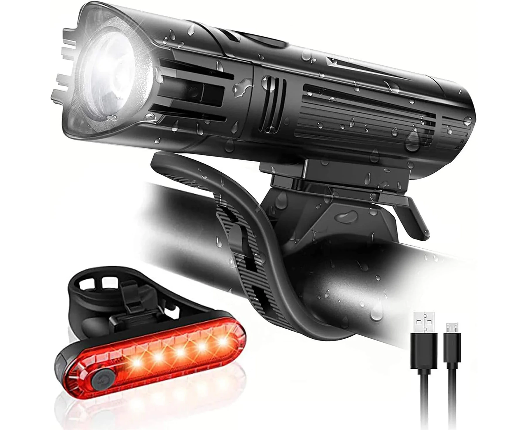 Roccar Ultra Bright USB Rechargeable Bike Light Set, Powerful Bicycle Front Headlight and Back Taillight, 4 Light Modes, Easy to Install for Men Women Kids