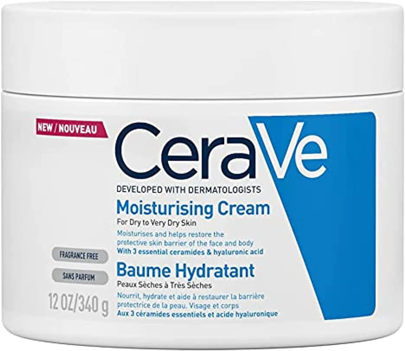 CeraVe Moisturising Cream For Dry to Very Dry Skin, Moisturiser to Help Restore the Protective Skin Barrier of the Face and Body, Hyaluronic Acid + 3 Essen