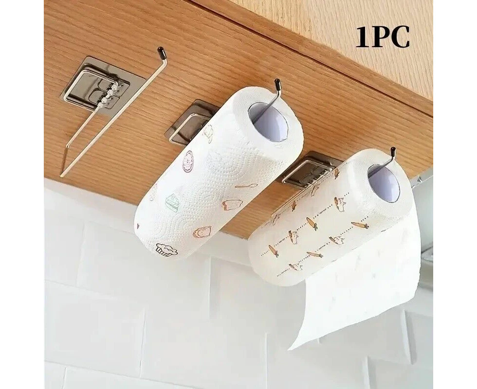 1pc Wall Mounted Roll Paper Holder Bathroom Towel Storage Rack Kitchen Towel