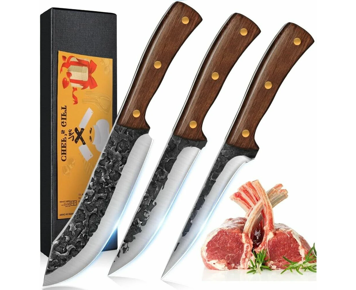 Set 3-Piece Boning Knife Set Japanese Style Knife Razor Sharp Full Tang Butcher