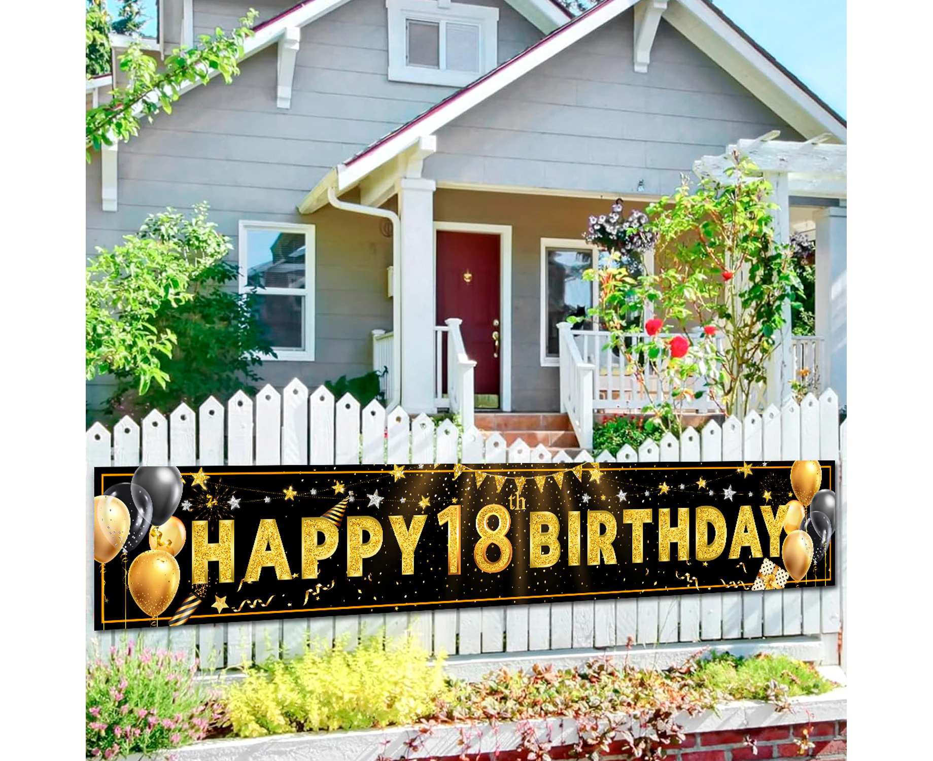 Large 18th birthday happy birthday banner decoration, happy birthday courtyard sign, 18th birthday indoor and outdoor party decoration (118’X 19.6’)