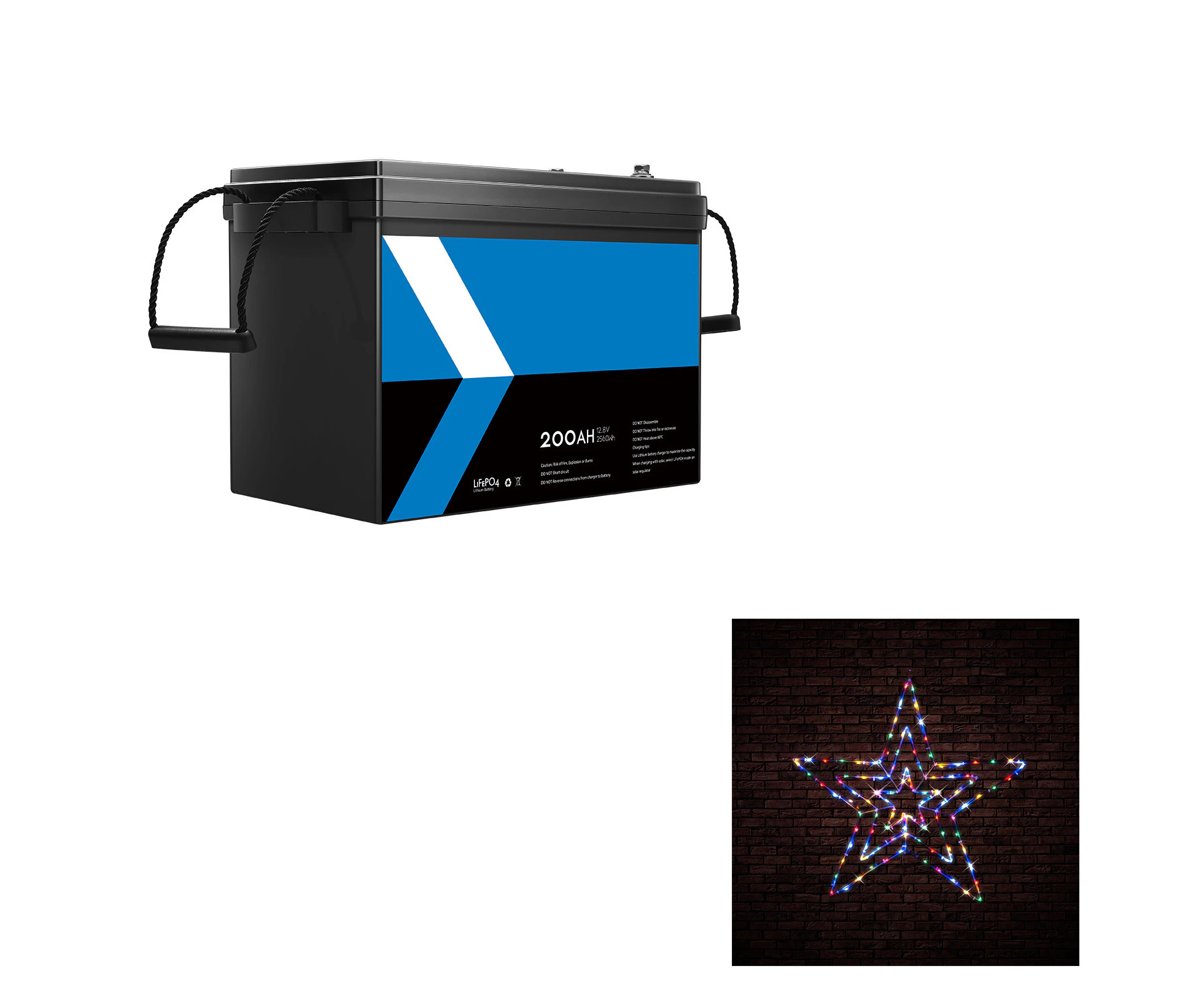 12V 200Ah Lithium Battery + Stockholm Christmas Lights Motif Lights (70x70CM 85 LED)