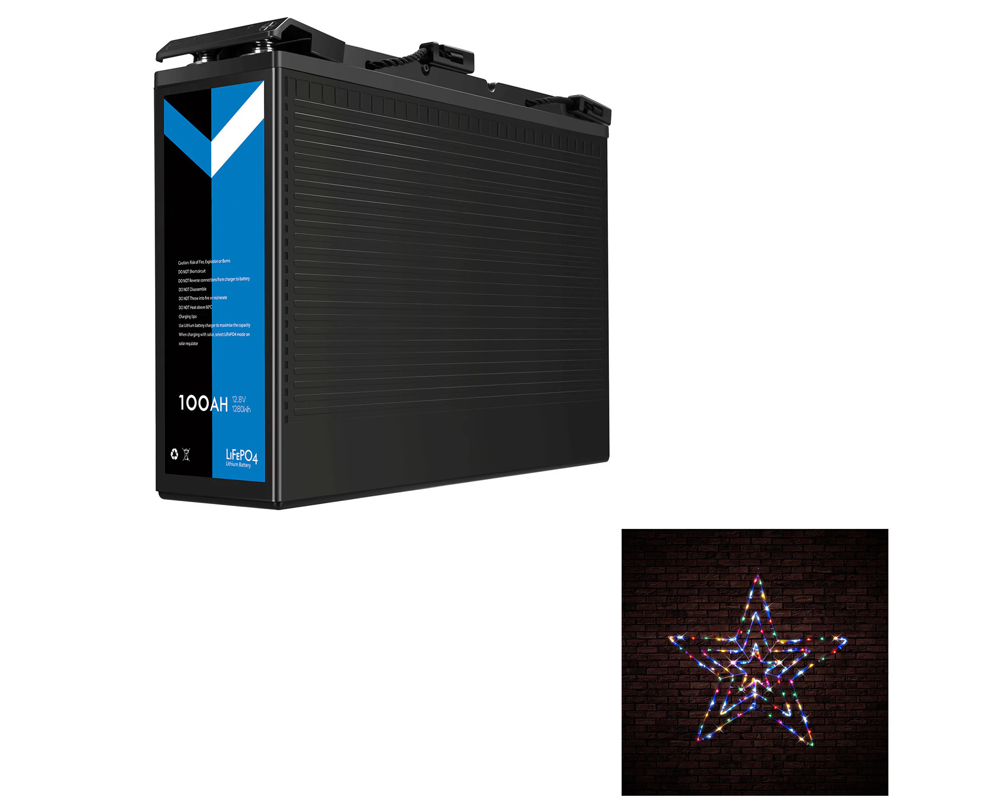 12V 100Ah Slim Lithium Battery + Stockholm Christmas Lights Motif Lights (70x70CM 85 LED)