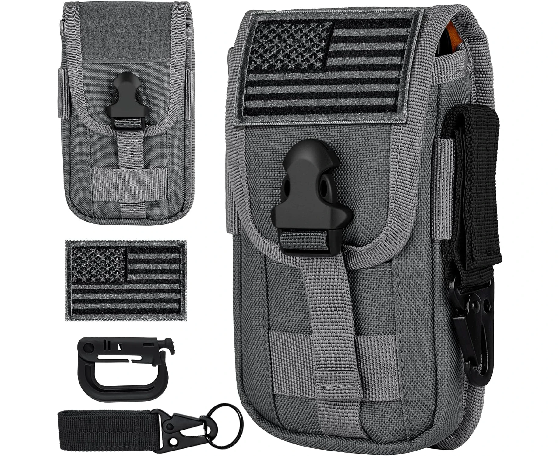 IronSeals Tactical Cell Phone Holster Pouch, Smartphone Pouch Cellphone Case Gadget Bag Molle Attachment Belt Holder Waist Bag for 4.7"-6.7" with US Flag P