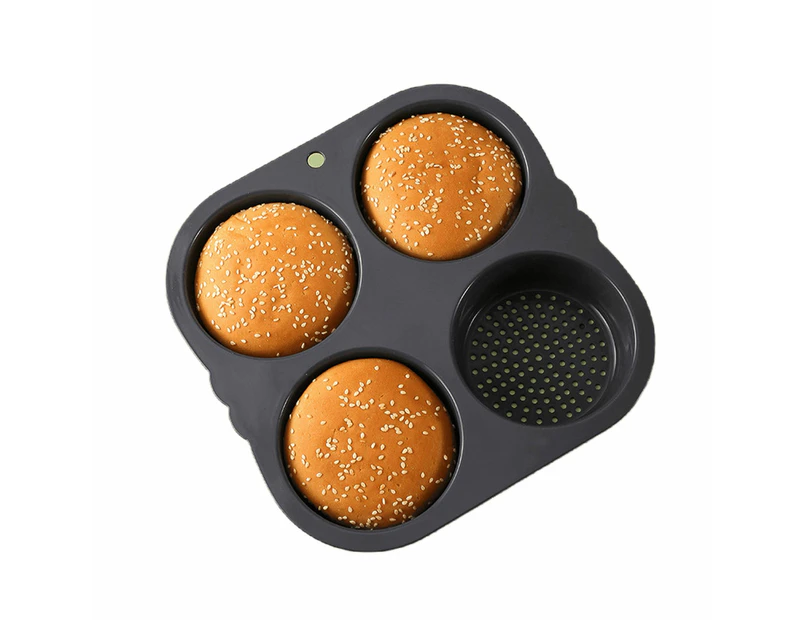 Baking pan baking tool with 4 holes for hamburger buns, heat-resistant round baking pan for home use