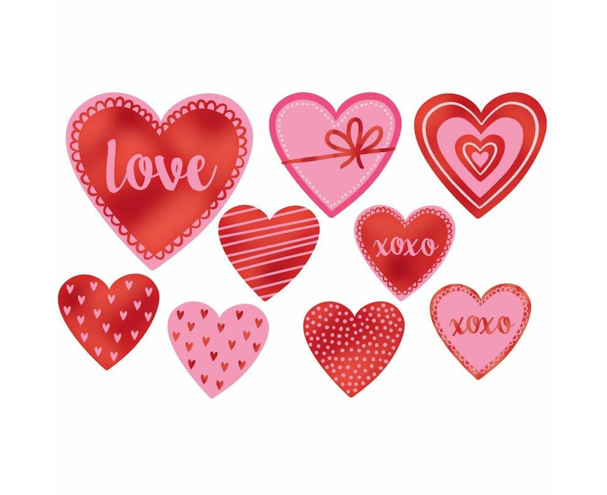 Hot Stamped Heart Cutouts Pack of 9