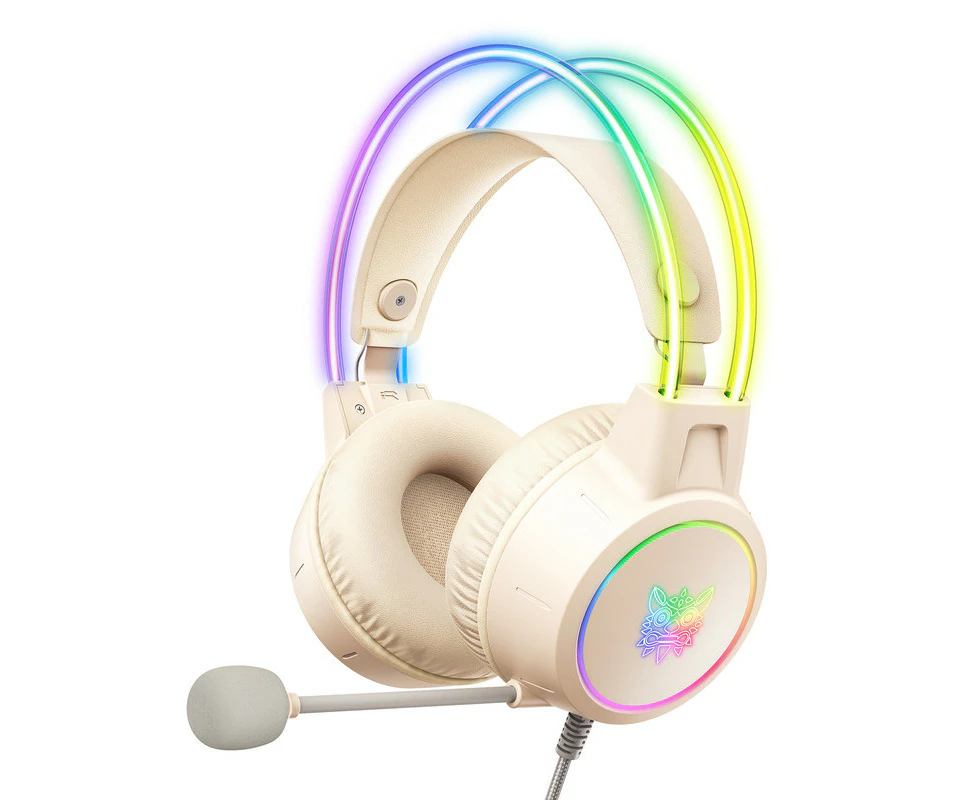 ONIKUMA X15 PRO Dual Plug Wired Headset Gaming Headset RGB - Headbeam Colorful Breathing Light - 3.5+USB - Beige