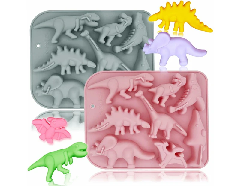 2 Pcs 3D Ancient Dinosaur Silicone Molds 8 Cavities Dinosaur Theme Baking Mold Tray DIY Baking Tools for Pastry Handmade Soap Cupcake Decoration