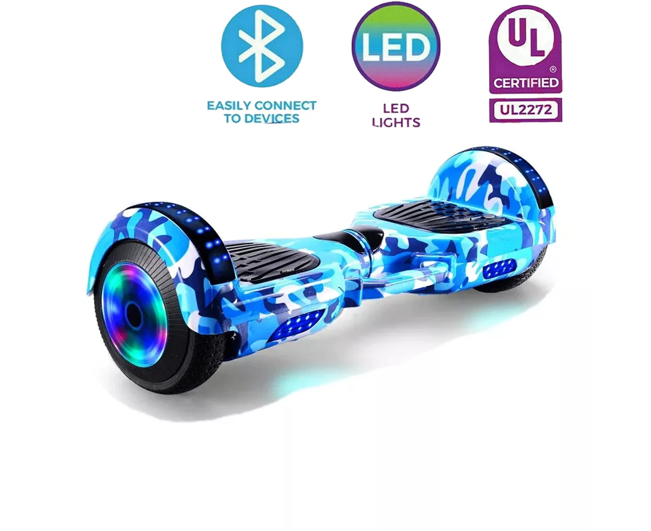 Electric Hoverboard Bluetooth Speaker Portable LED Self Balancing Scooter Blue