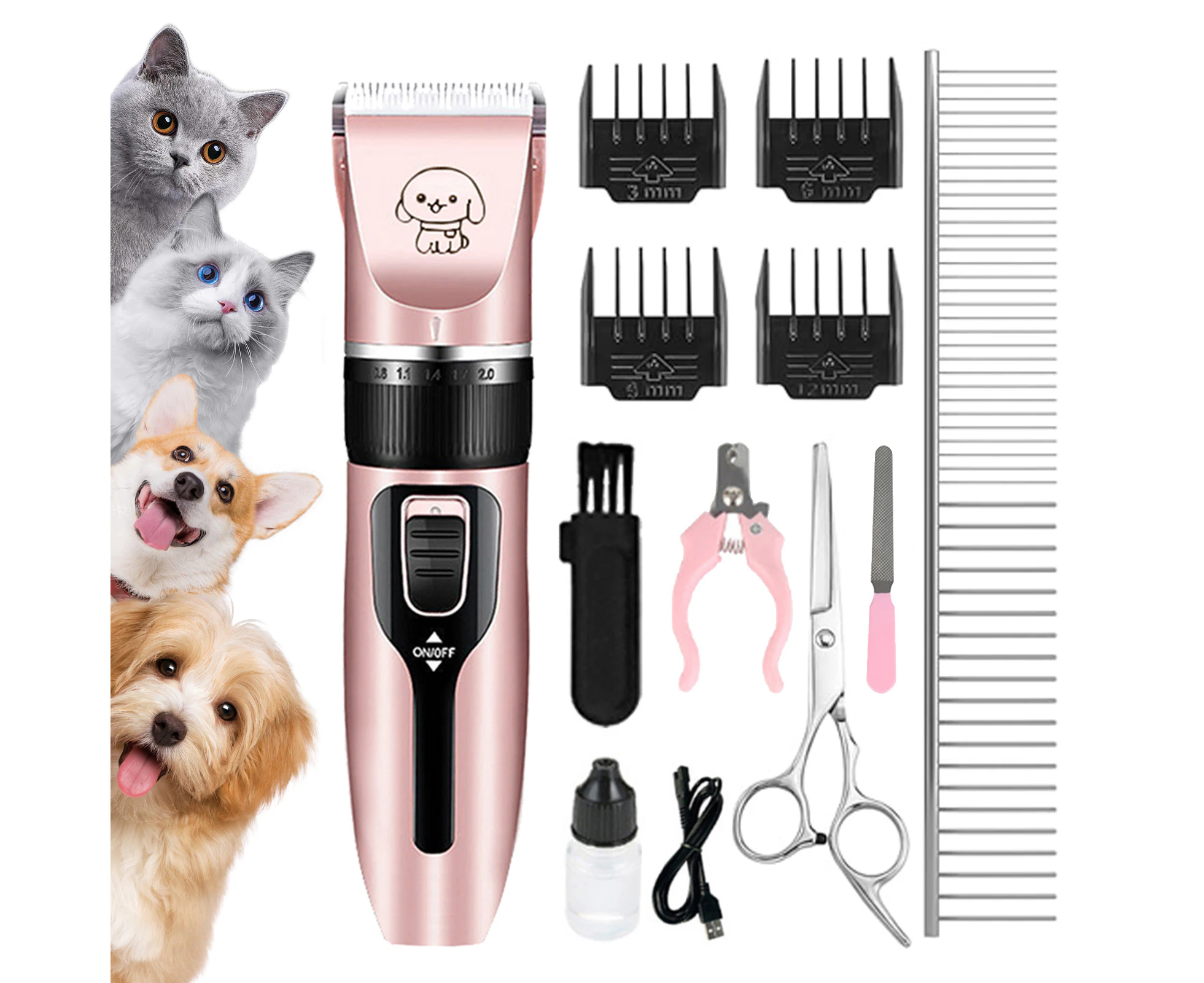 Professional Pet Cat Dog Clippers Grooming Kit Pet Hair Trimmer Electric Shaver Pink