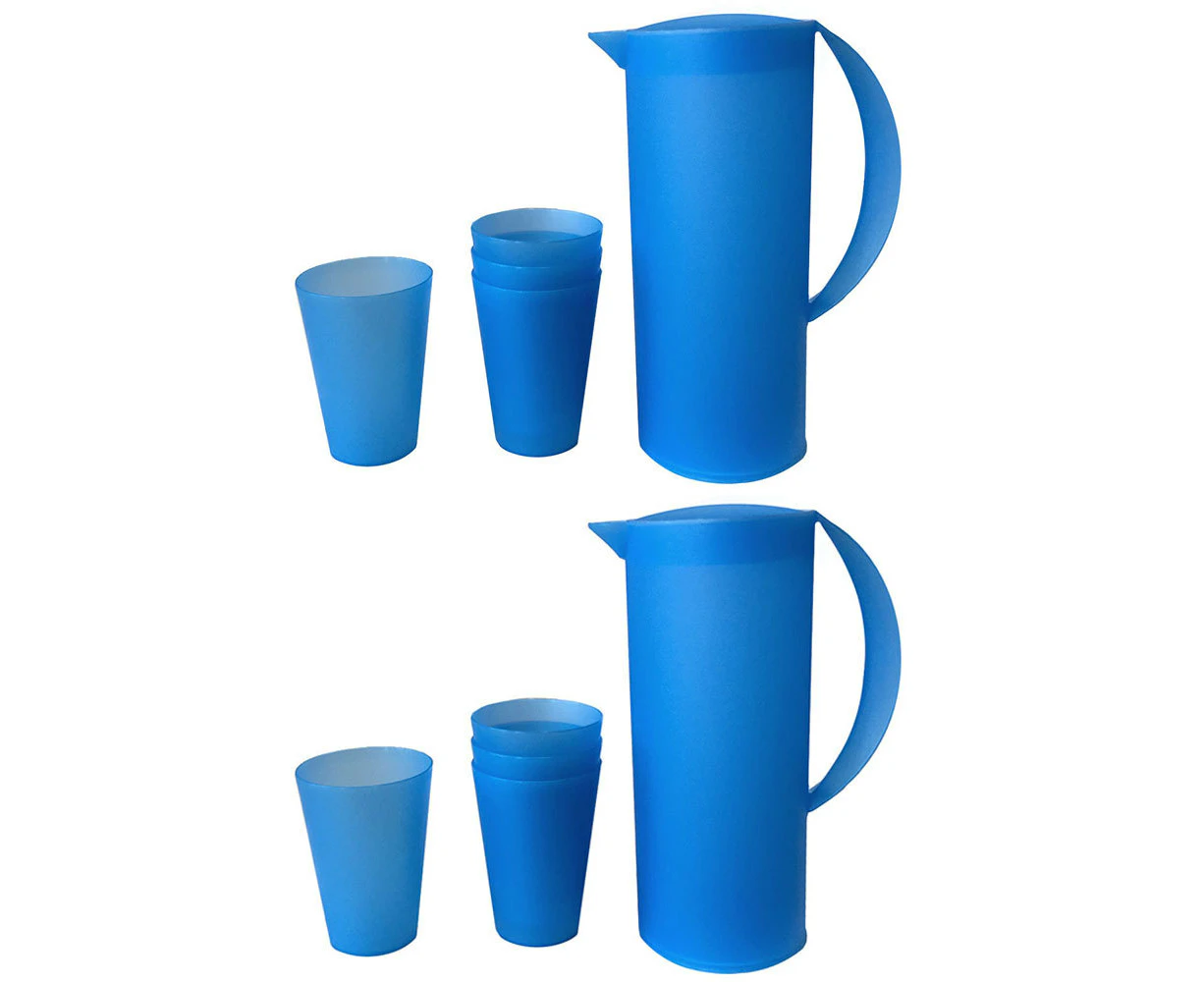 10pc 1.5L Frosted Plastic Pitcher Jug/280ml Water/Juice Drinking Cup/Mugs Set BL