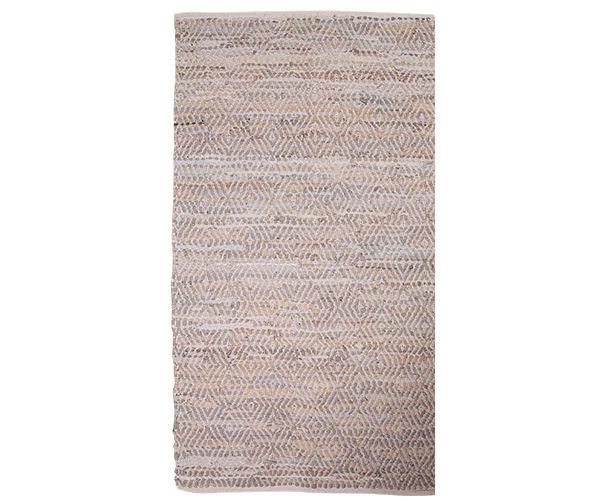 French Country Floor Mat Rectangle Woven Beige Diamond Leather 90x60cm