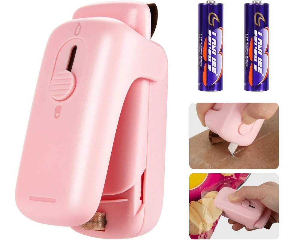 Mini Bag Sealer Portable Mini Sealing Machine to Reseal Plastic Bags & Keep Snacks Fresh-Pink