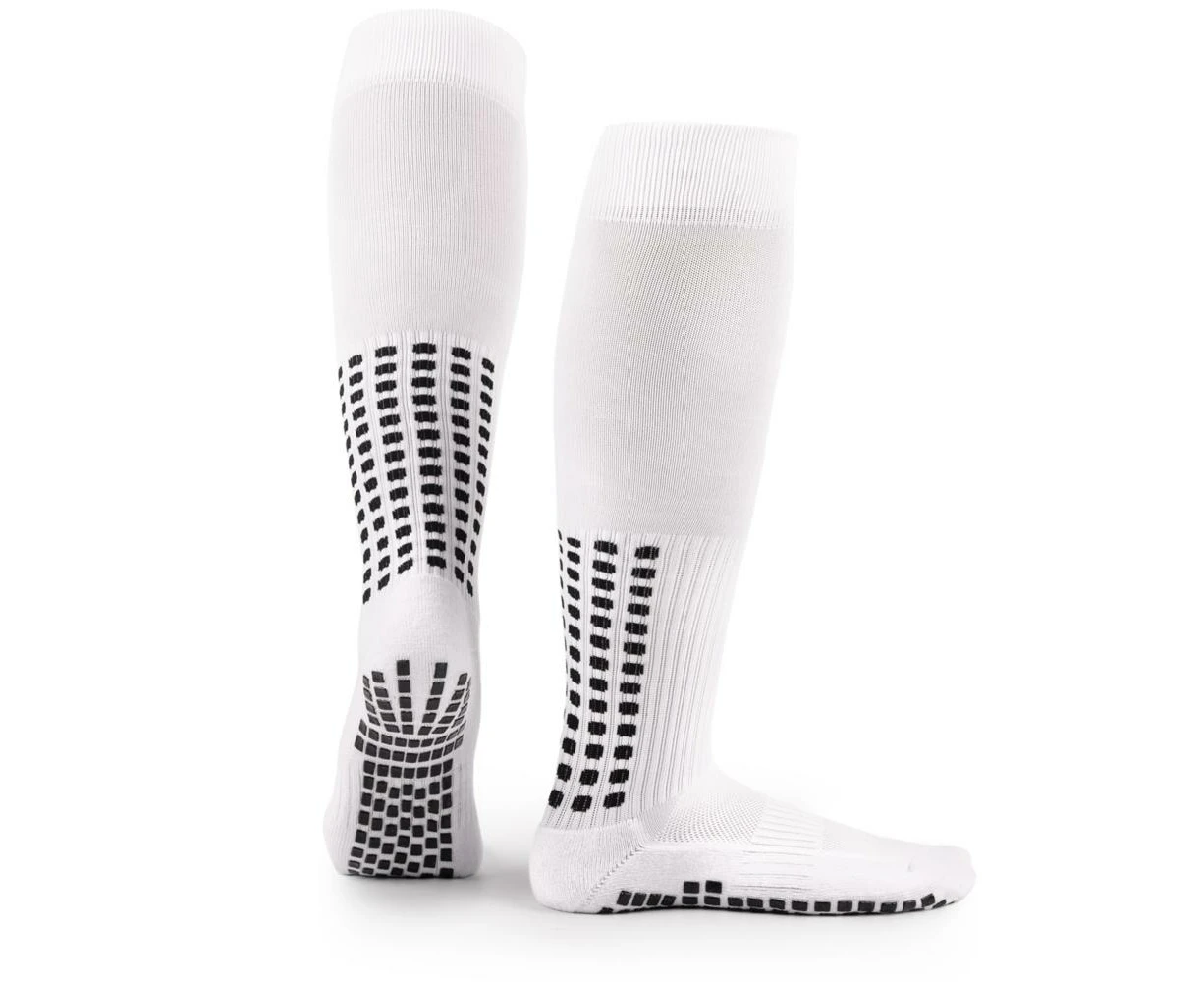 LUX Anti-Slip Soccer Knee Socks - Footy/Basketball/Rugby Grip Socks Unisex - White