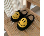 Retro Smiling Face Soft Plush Comfy Warm Slip-on Slippers For Couples Winter Warm Indoor Supply - Black