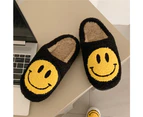 Retro Smiling Face Soft Plush Comfy Warm Slip-on Slippers For Couples Winter Warm Indoor Supply - Black