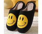 Retro Smiling Face Soft Plush Comfy Warm Slip-on Slippers For Couples Winter Warm Indoor Supply - Black